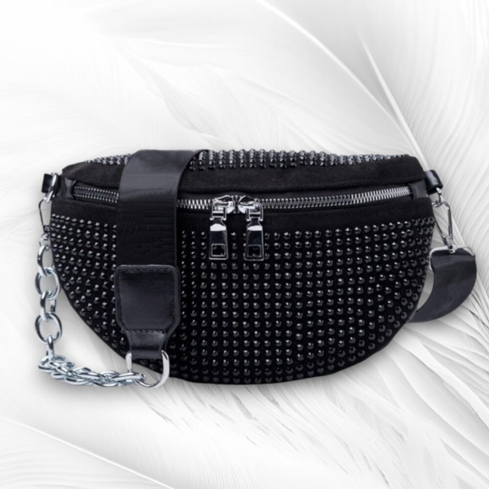 Black Rhinestone Crossbody Bag Minimal Style